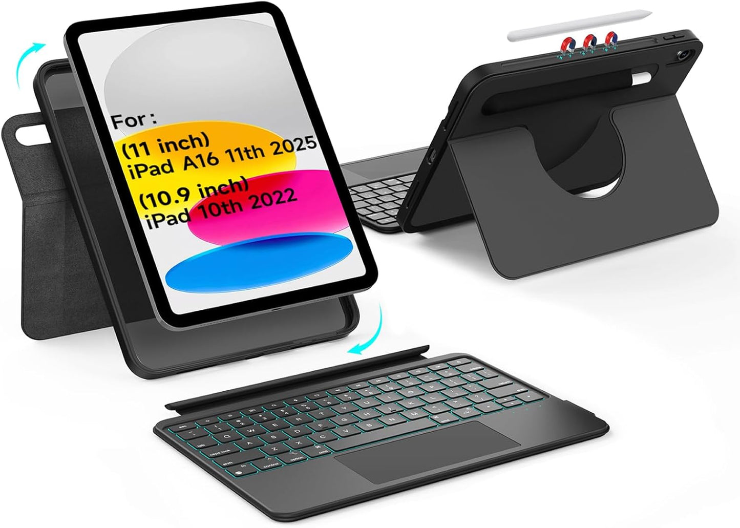 Rotatable Detachable Magnetic Keyboard Case for iPad A16 11th Gen
