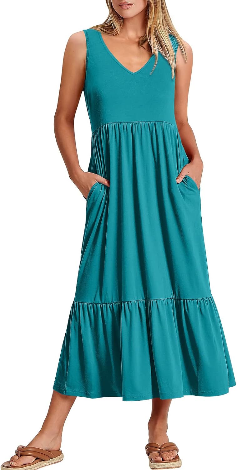 ANRABESS Womens Summer Maxi Dresses with Pockets for Casual Wear