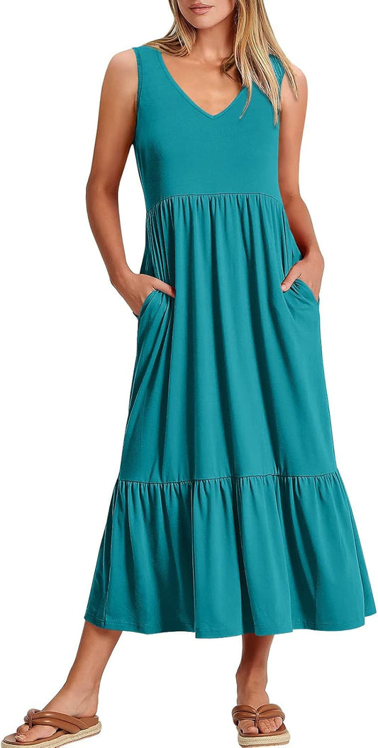 ANRABESS Womens Summer Maxi Dresses with Pockets for Casual Wear