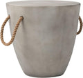Outdoor Shaped Side Table with Concrete Top & Hemp Rope Handles - 17in