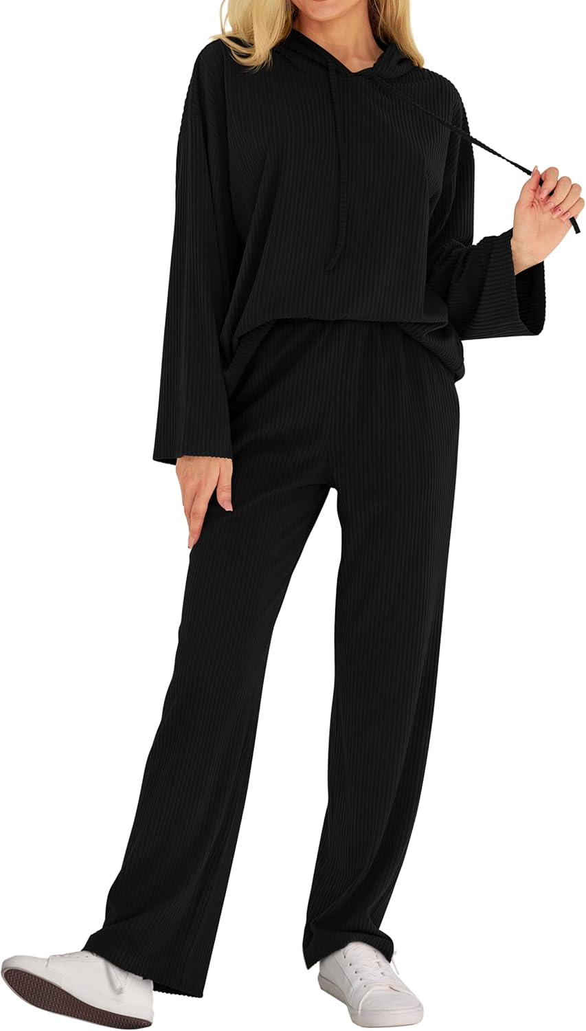 MASCOMODA Fall Two Piece Outfits for Women Ribbed Knit Lounge Set