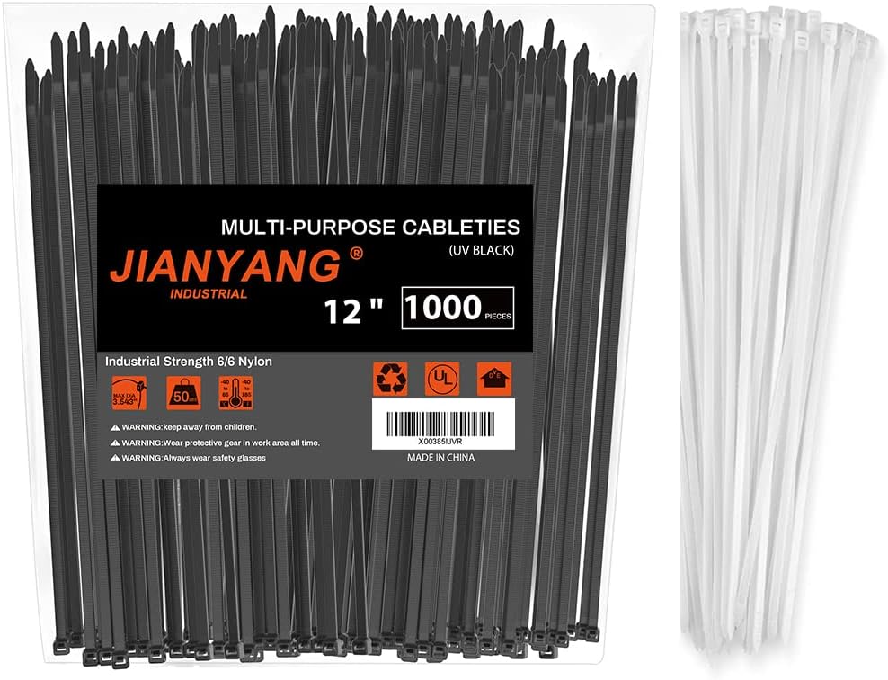 12 Inch Zip Ties with 50LBS Tensile Strength for Heavy Duty Use