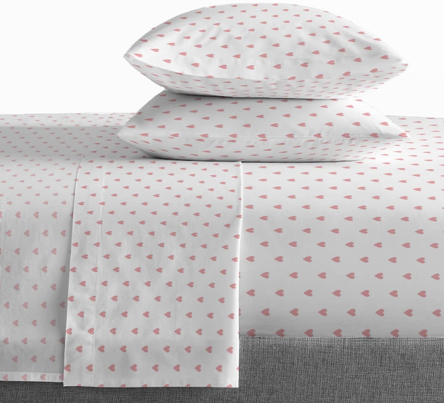 Saturday Park Pink Hearts Full Sheet Set - Organic Cotton Sheets