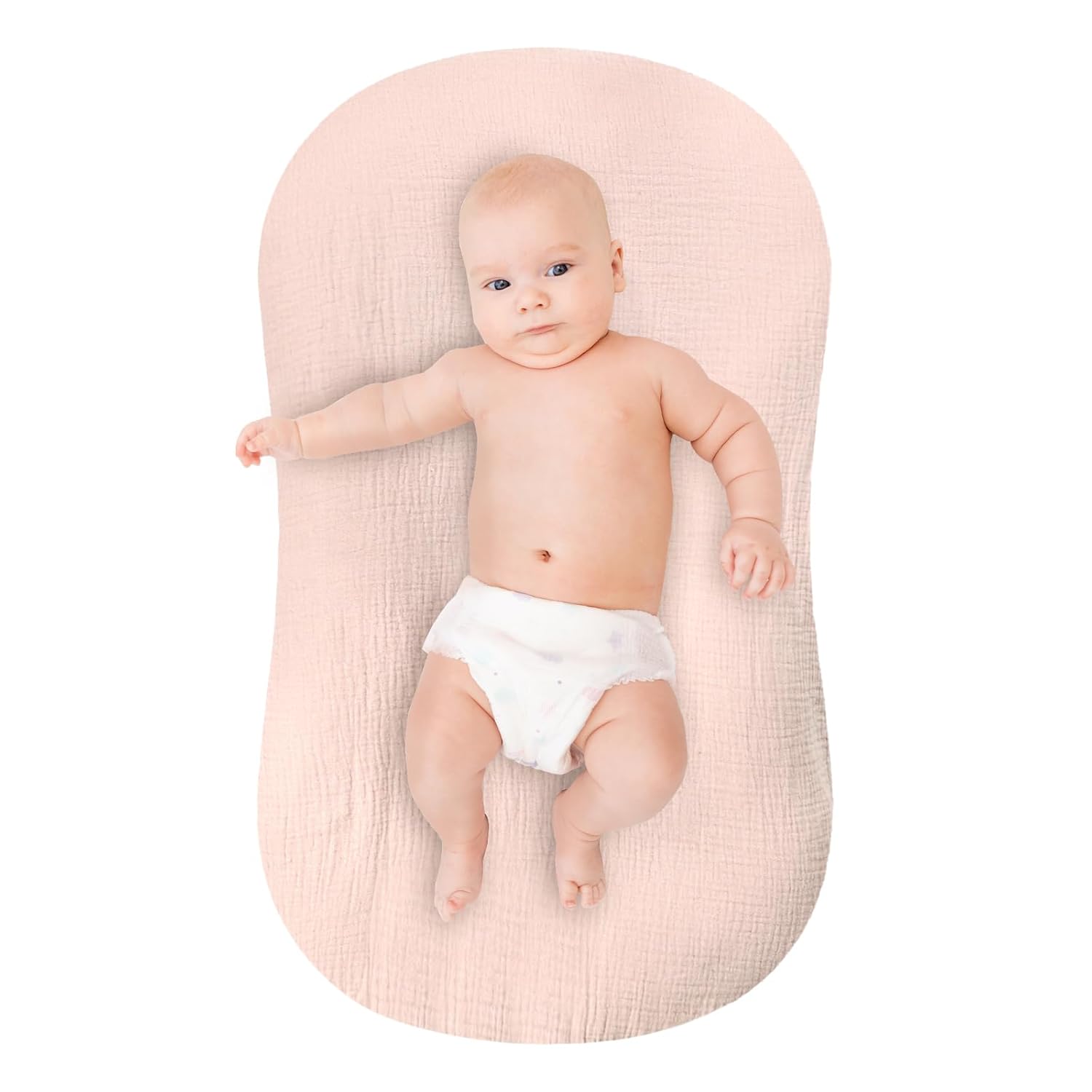 Breathable Muslin Cotton Baby Lounger Cover - Cozy Pink Pea Pod