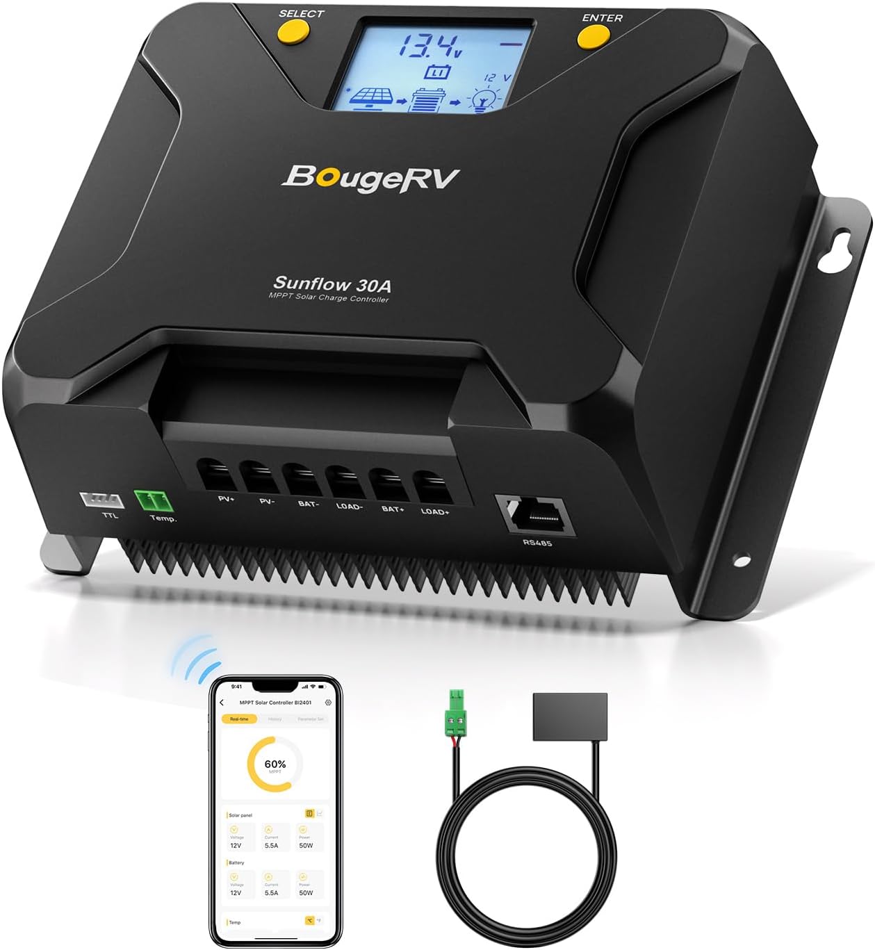 BougeRV 30A MPPT Solar Charge Controller for Efficient Charging