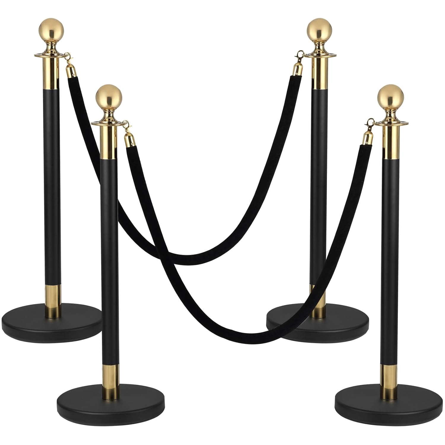 4 PCS Stainless Steel Stanchion Post Set with Velvet Ropes