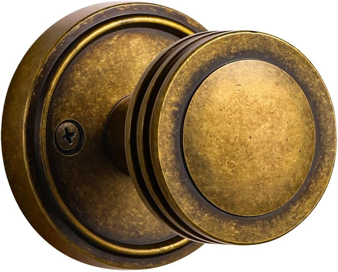 Antique Brass Door Knobs for Hall and Closet - 2 Pack Set