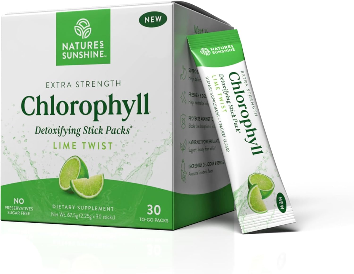 Nature's Sunshine Chlorophyll Stick Packs for Detox & Gut Health