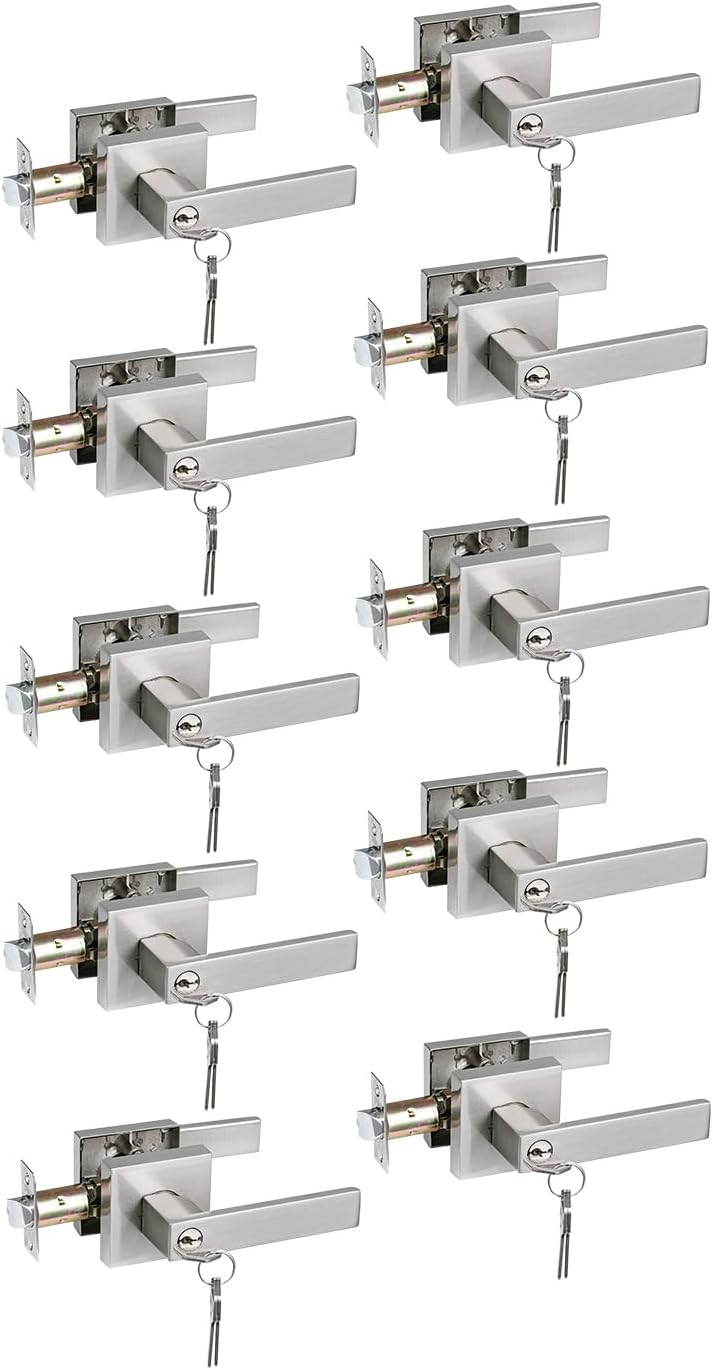 Keyed Alike Entry Lever Lock for Exterior Door Satin Nickel