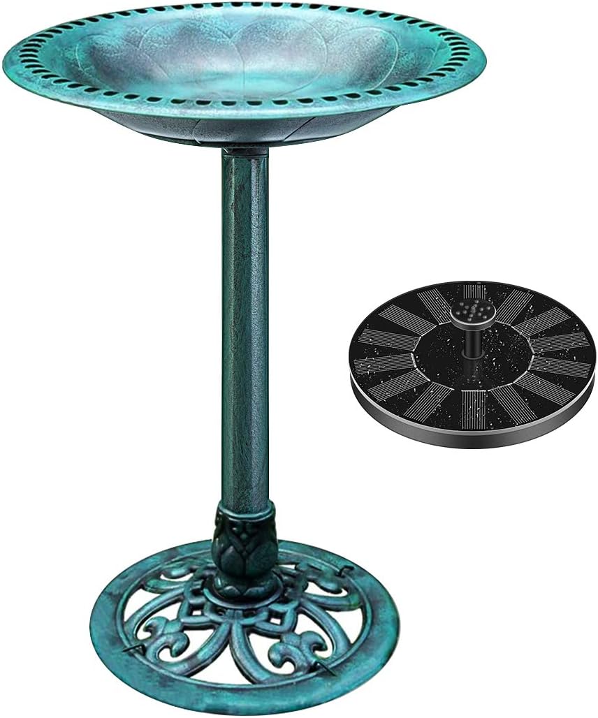 VIVOHOME Polyresin Antique Outdoor Green Bird Bath & Fountain Set