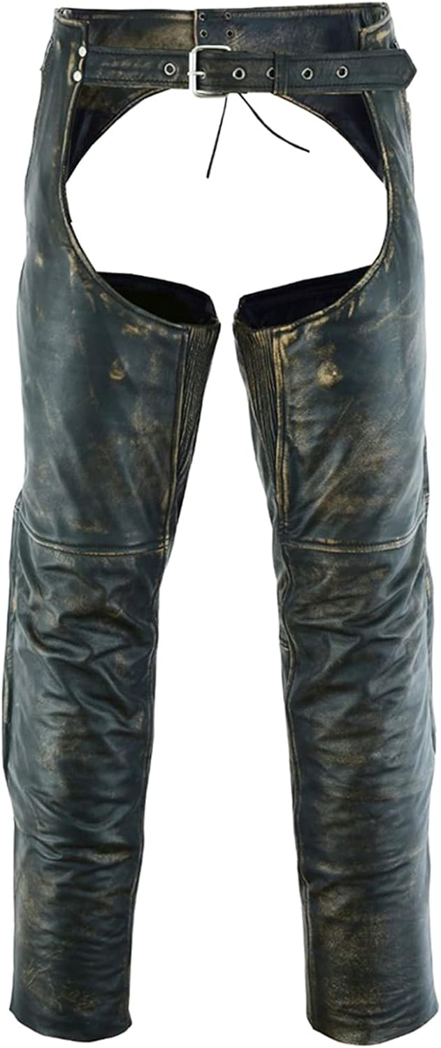 Dream Apparel Mens Distressed Brown Leather Motorcycle Chaps