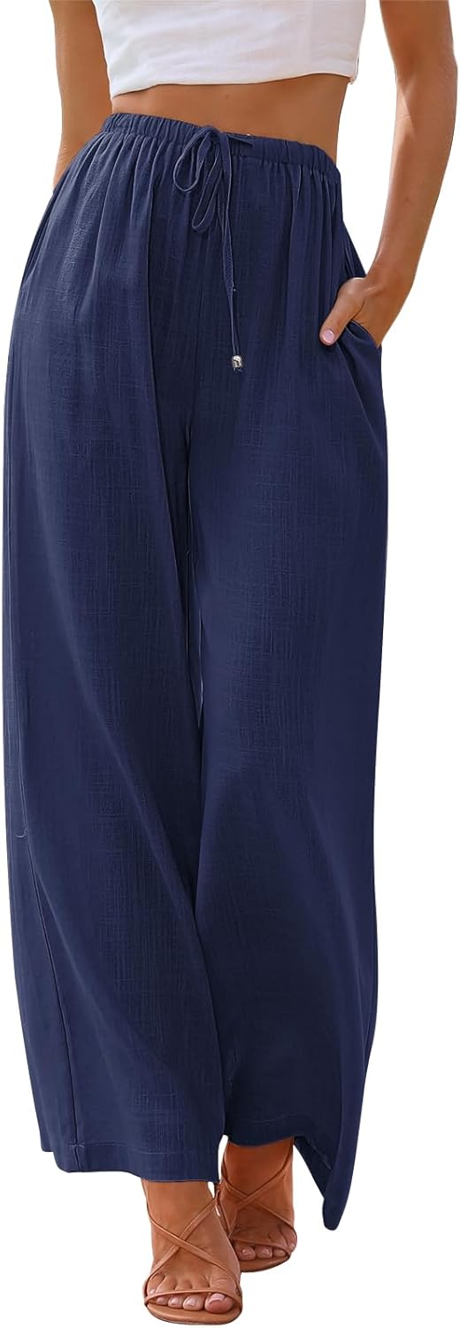 Linen Summer Palazzo Pants for Women - Flowy Wide Leg Style