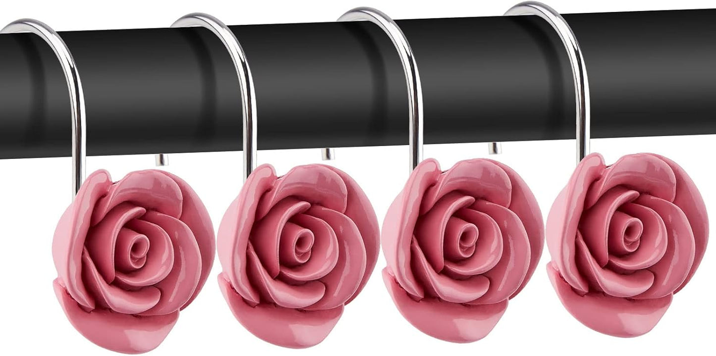 AGPTEK Rust-Proof Rose Hooks - 12PCS Pink Resin Shower Curtain Decor