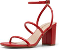 Women Heels Chunky Square Open Toe Strappy Ankle Strap Block Heels in