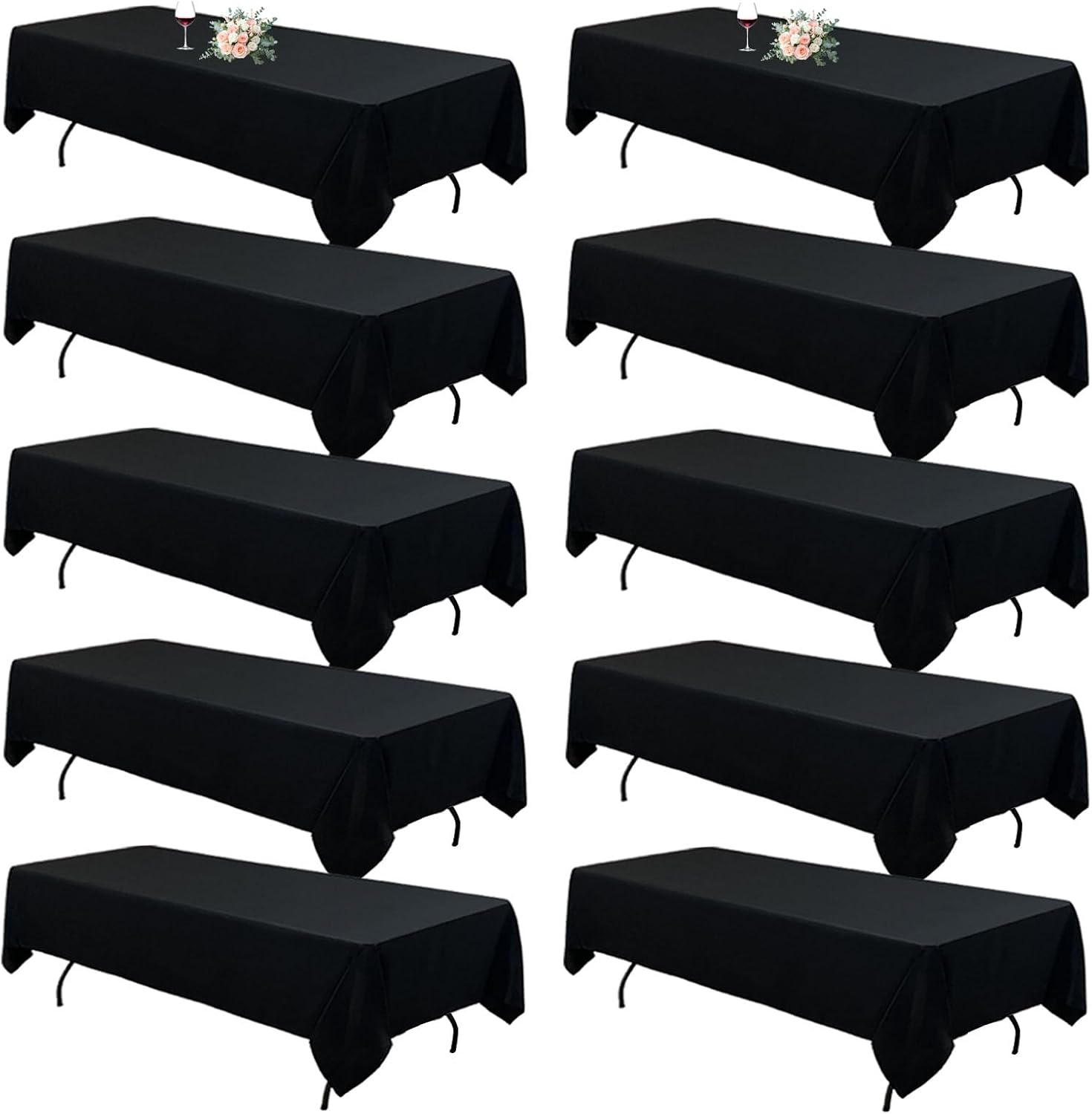 10Pack Black Tablecloths for 8FT Rectangle Tables - Durable Covers
