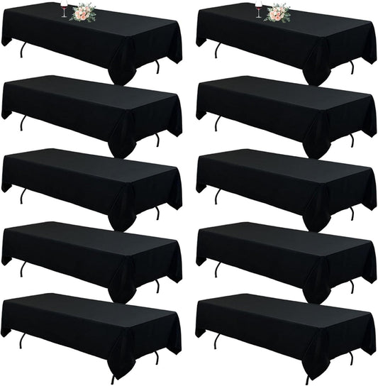 10Pack Black Tablecloths for 8FT Rectangle Tables - Durable Covers