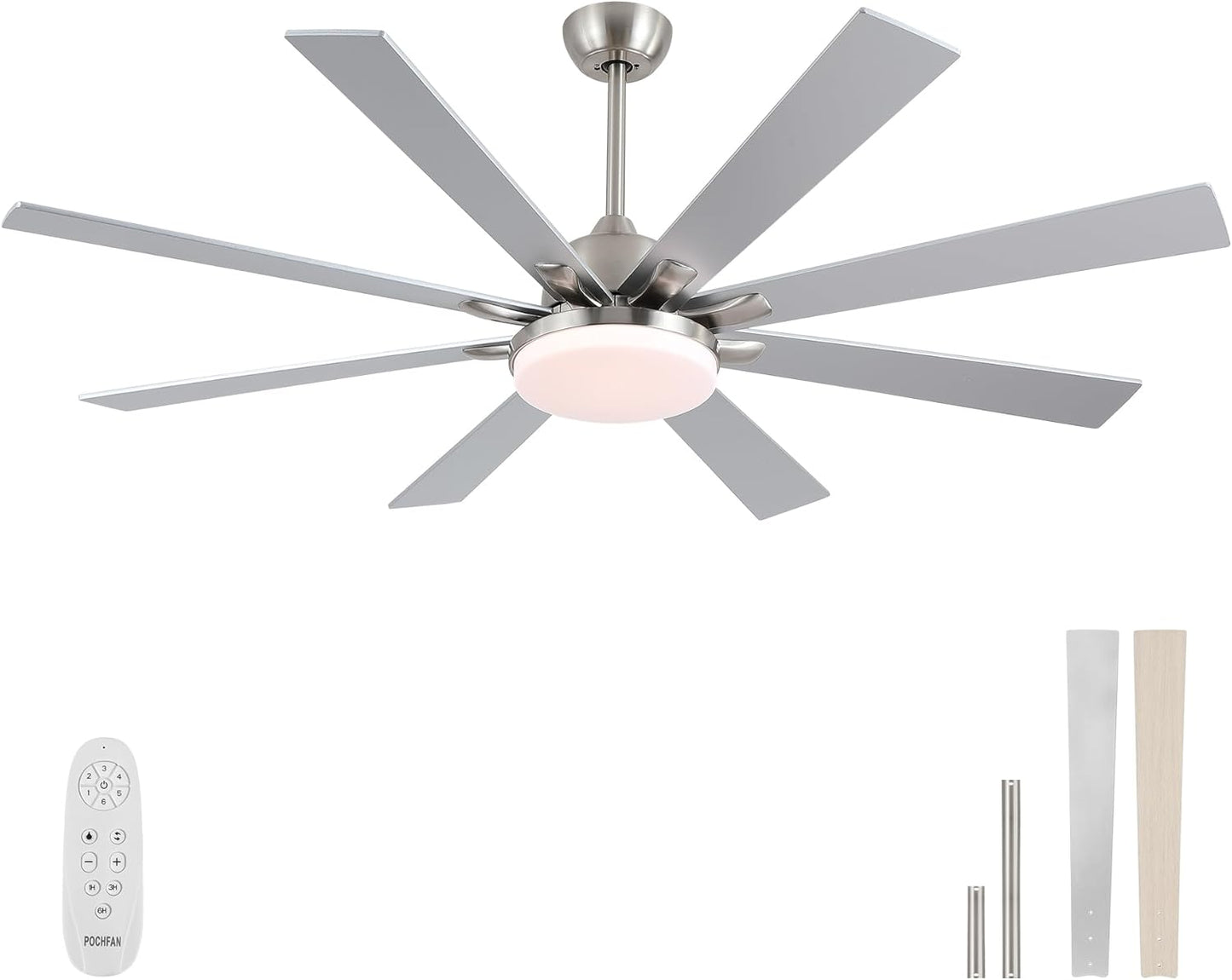 62 Inch Ceiling Fan with Lights, Remote Control & 8 Blades