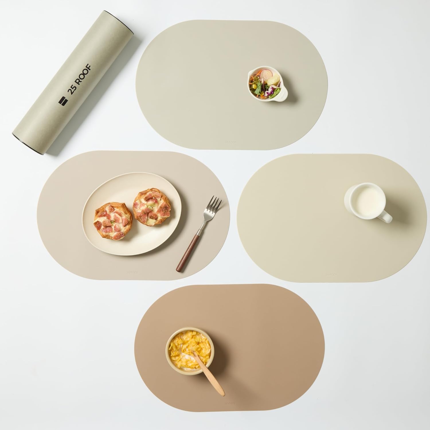 Beige Oval Silicone Placemats Set of 4 for Modern Dining