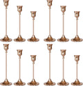 Rose Gold Taper Candle Holders Set of 12 for Home Decor