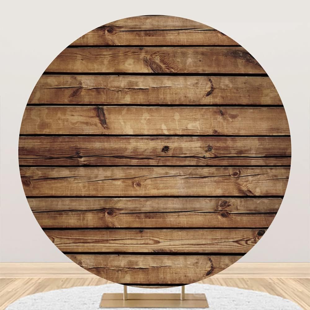 Rustic Wood Round Backdrop Cover for Birthday and Baby Showers