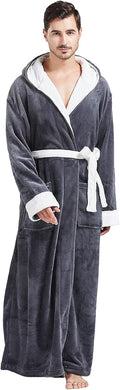 FashGudim Mens Full-Length Hooded Flannel Fleece Robe (Style XB6M)
