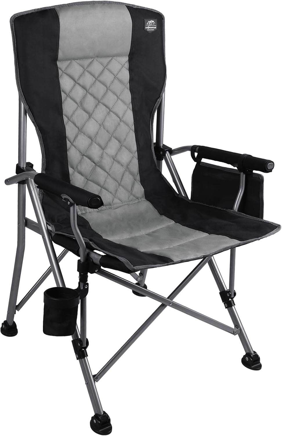 Folding Padded Camping Chair with Hard Armrest and Cup Holder