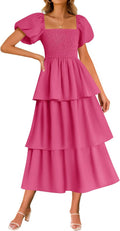 ZESICA Women's 2025 Boho Midi Dress with Puff Sleeves - Flowy Midi