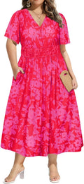 Plus Size V Neck Summer Maxi Dress for Curvy Women - Smocked Waist