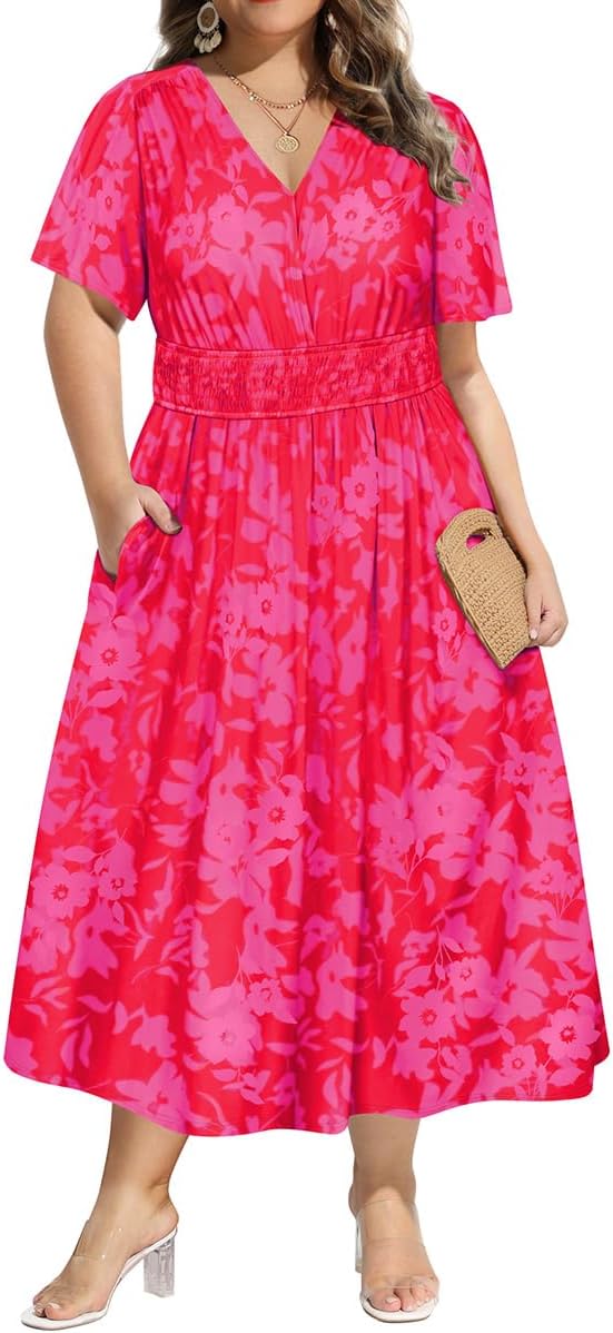 Plus Size Maxi Dress for Curvy Women - V Neck Floral Boho Style