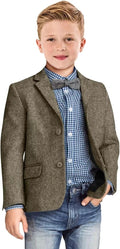 Boys Blazer Retro Herringbone Sport Coat for Boy Wedding Casual Jacket