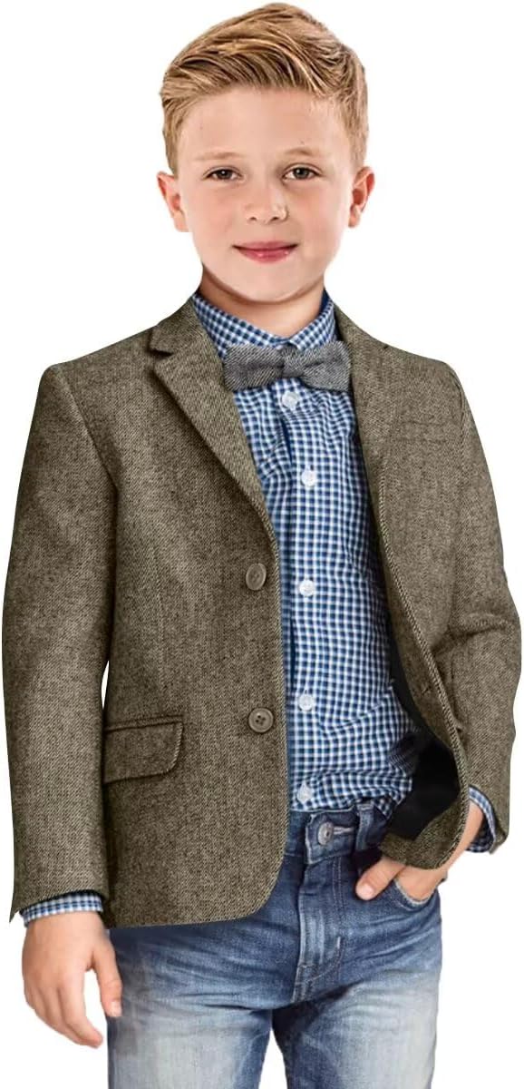 Boys Blazer Retro Herringbone Sport Coat for Formal Events