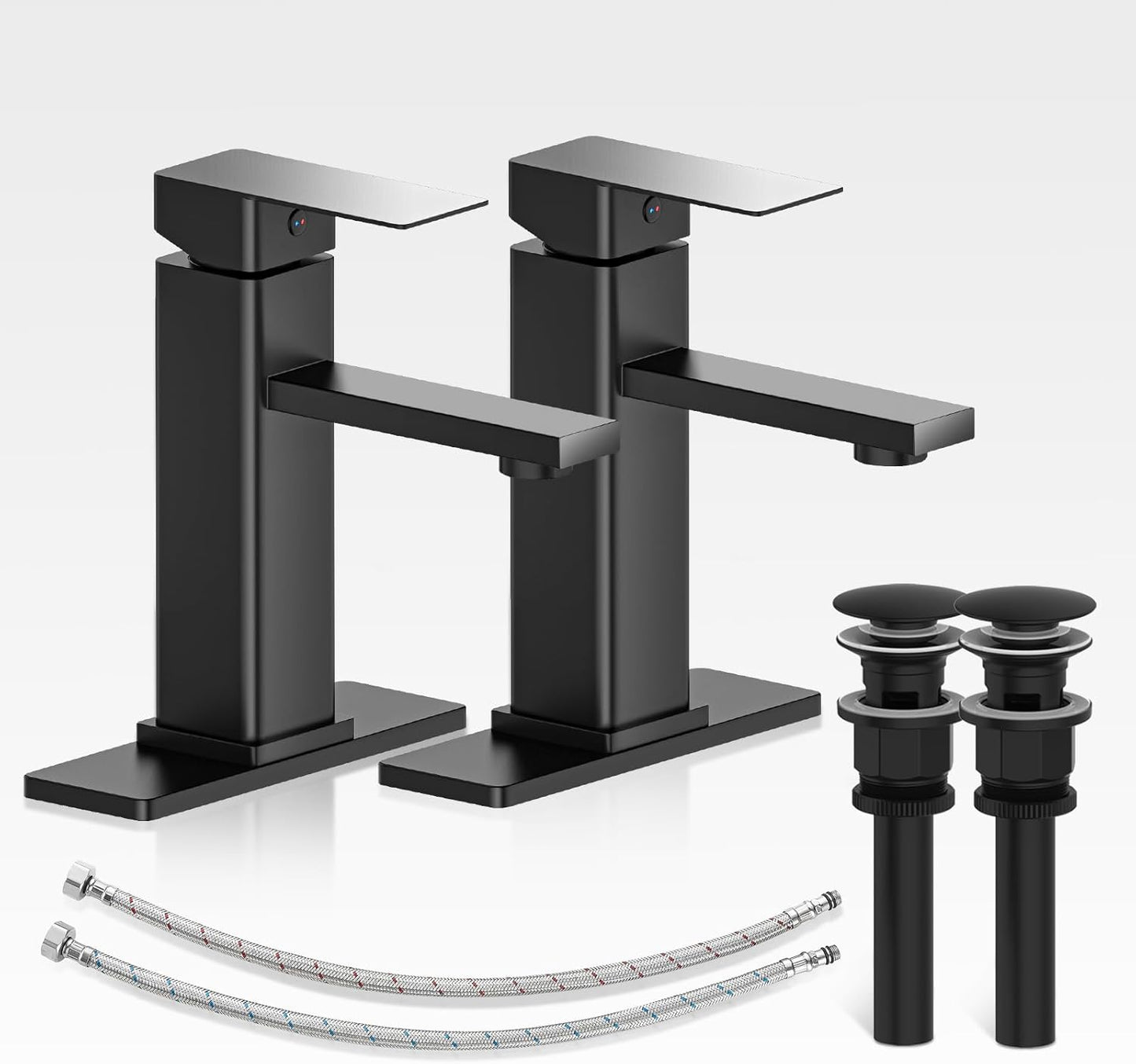 Modern Black Bathroom Faucet Set with Pop Up Drain for Sinks