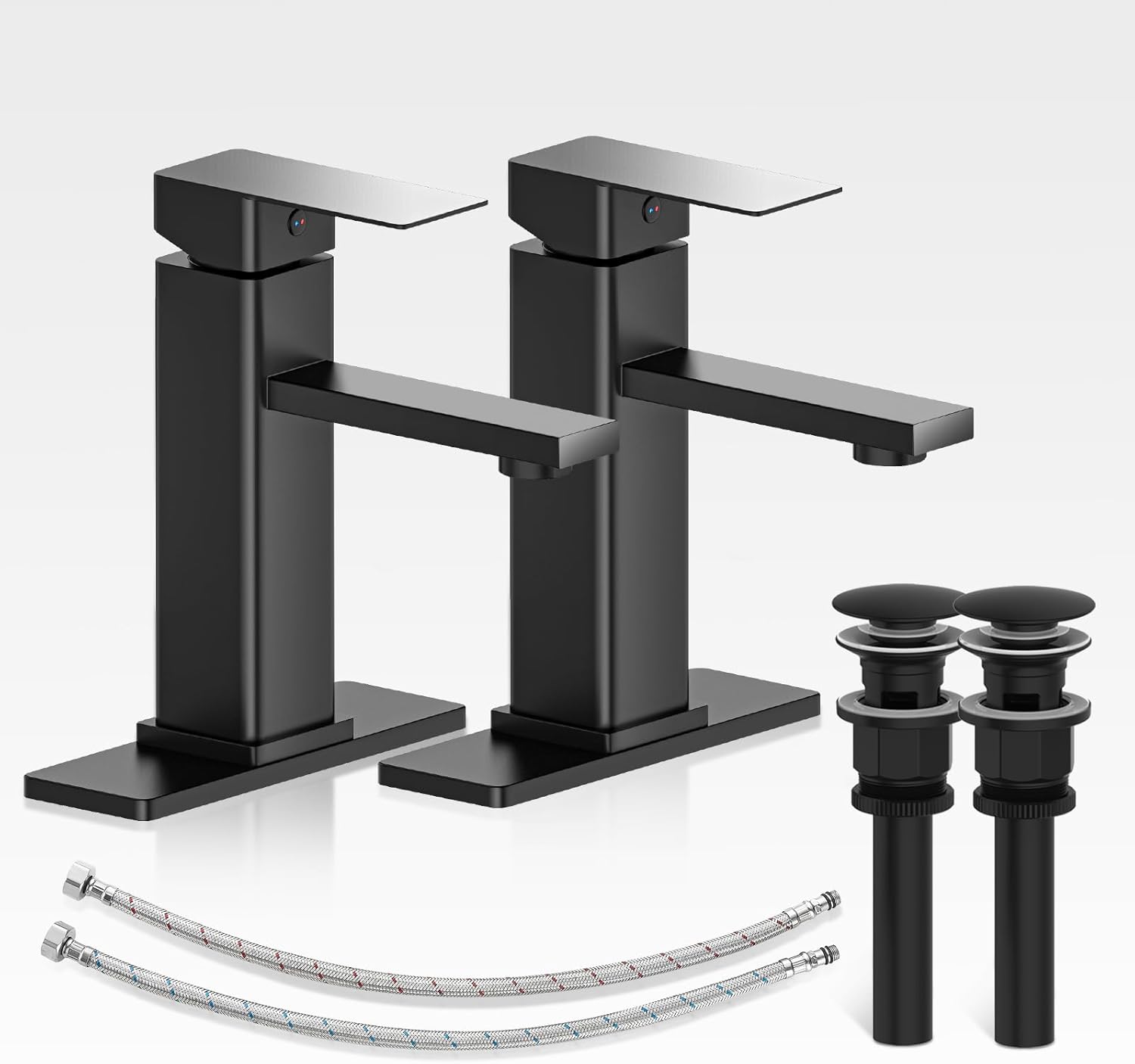 Modern Black Bathroom Faucet Set with Pop Up Drain for Sinks
