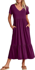 Women's Summer V Neck Maxi Dress - Flowy Tiered Beach Sundress