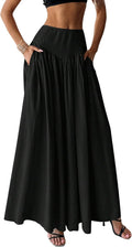 Pleated Flowy Long Skirt High Waist Maxi Skirt with Pocket - Elegant