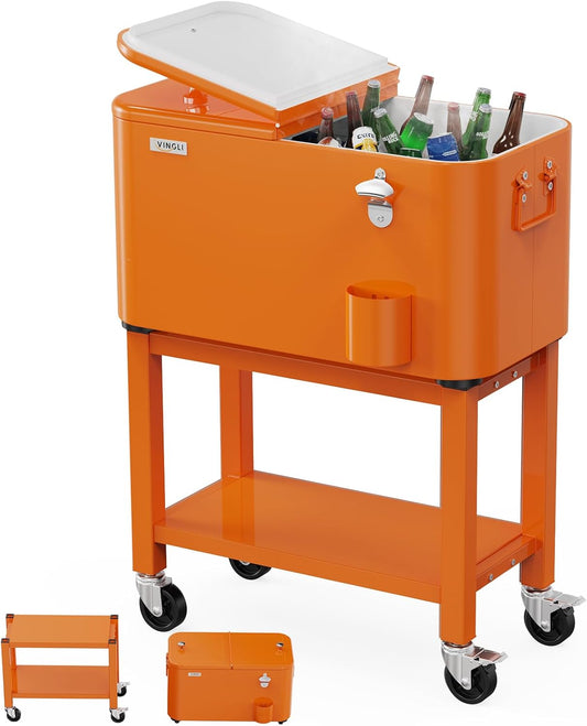 VINGLI Patio Cooler on Wheels - Portable 60 Quart Drink Cart
