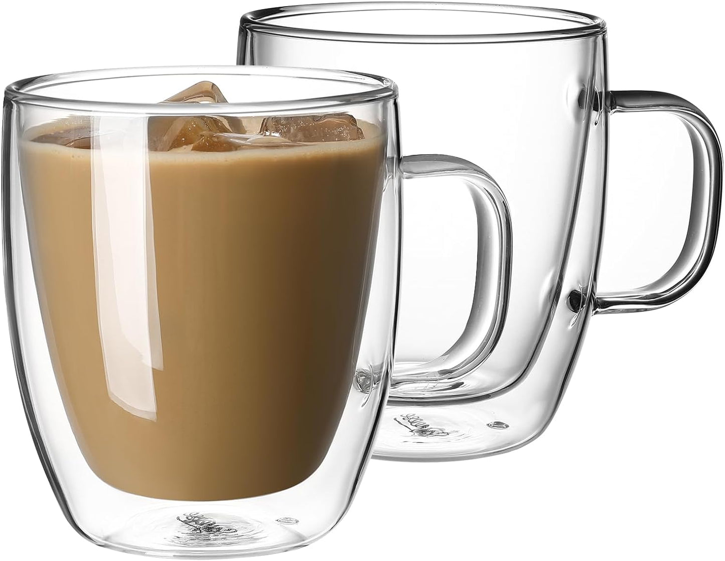 Sweese Insulated Glass Mugs - Set of 2, 12.5 oz, Versatile for Coffee & Tea