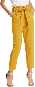 Women Cropped Paper Bag Waist Pants with Pockets - Comfortable High