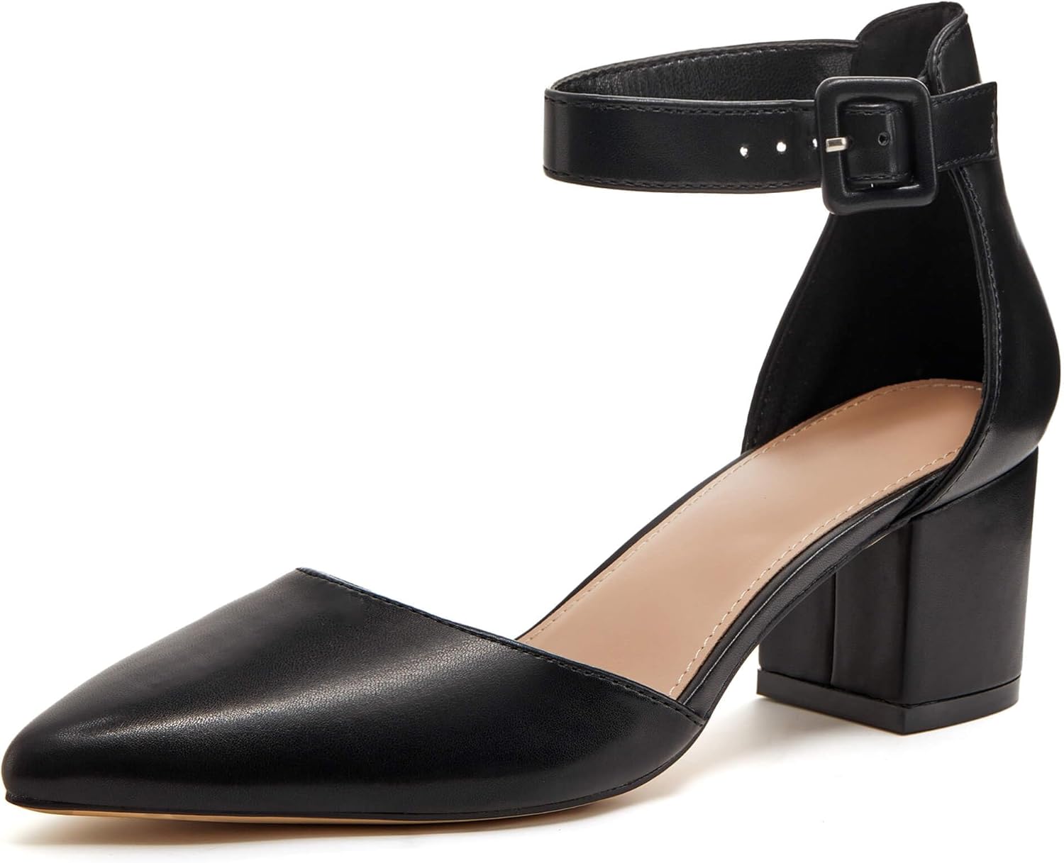LAICIGO Women's Pointed Toe Pumps with Ankle Strap Buckle