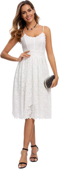 Atnlewhi Womens Spaghetti Strap V Neck Lace A Line Dress (Style GW5Q)