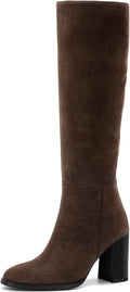 Lumeheel Women Knee High Boots Round Toe Chunky Heel - Stylish Comfort