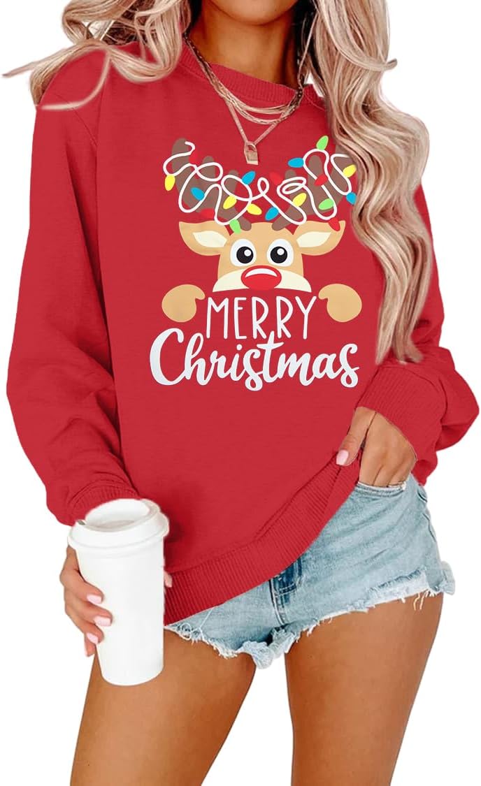Merry Christmas Sweatshirt for Women with Cute Tree Design