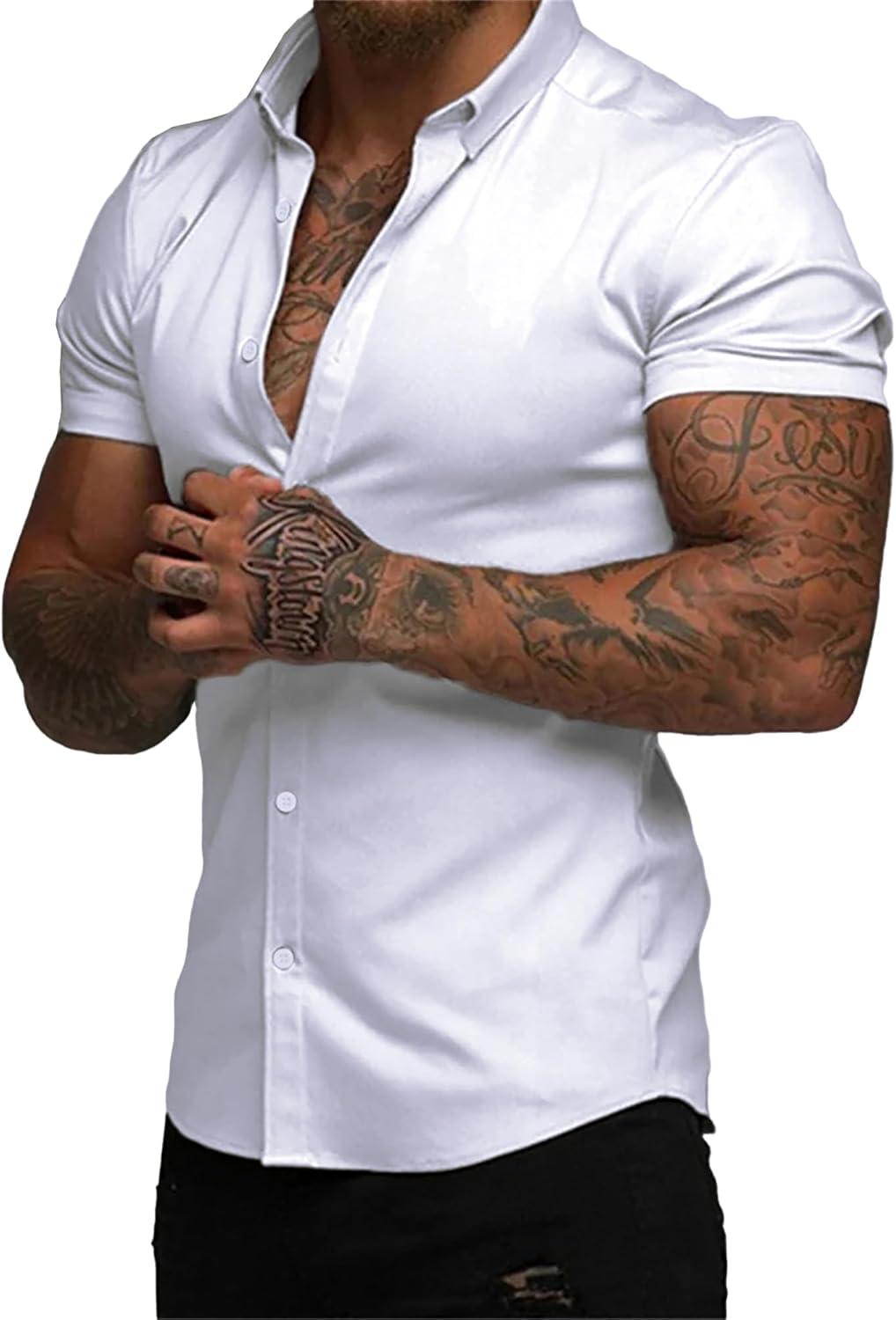 JMIERR Men's Muscle Fit Dress Shirts for Summer Casual Wear