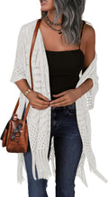 Womens Knit Cardigan Open Front Crochet Tassel Kimono