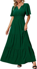 Amegoya Women's Summer Boho Maxi Dress - Flattering V Neck Flow