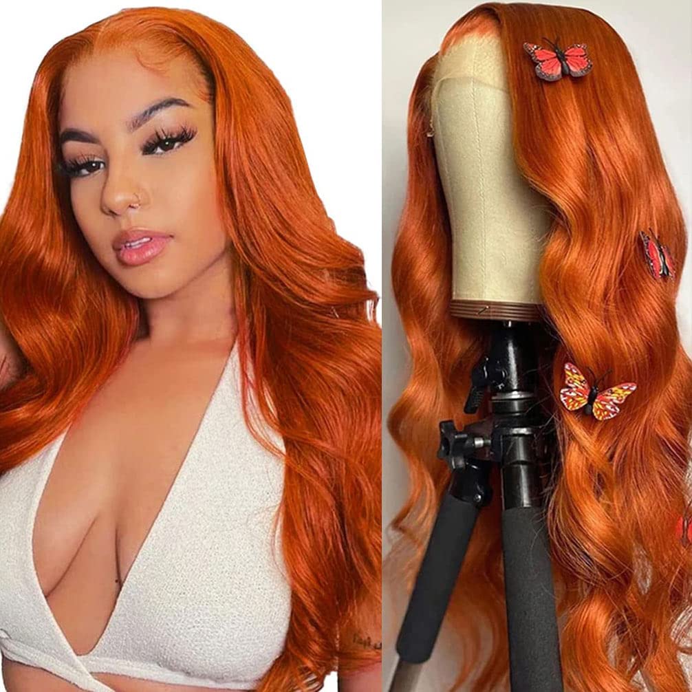 13X4 Orange Ginger Lace Front Wigs for Black Women - 28 in