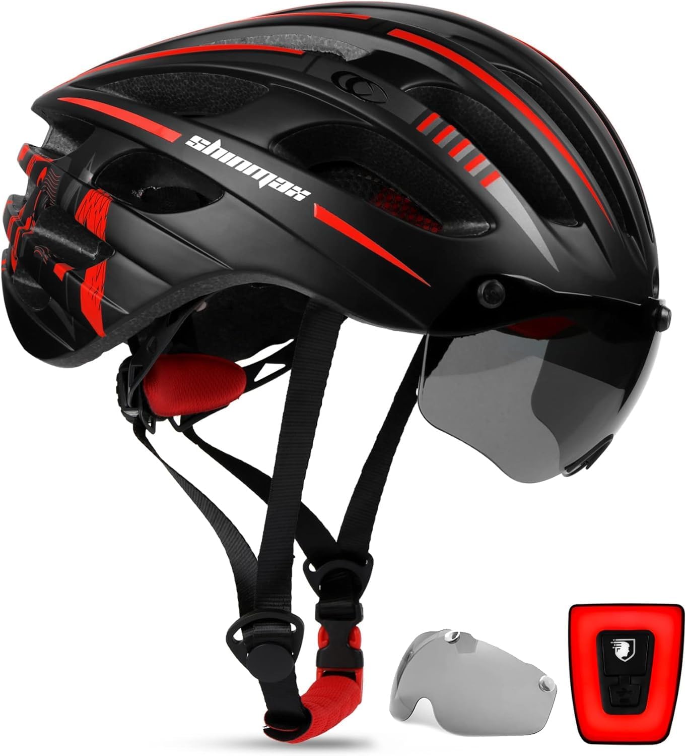 Shinmax Bike Helmet with USB Light & Magnetic Goggles for Safety