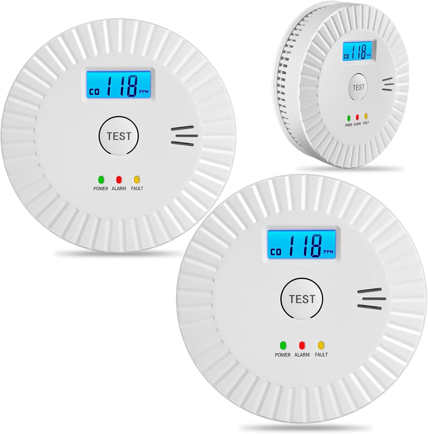 3 Packs Smoke and Carbon Monoxide Detector with LCD Display