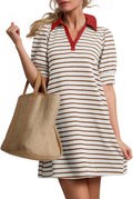Women's Summer Striped Mini Dress - Flowy A Line V Neck ()