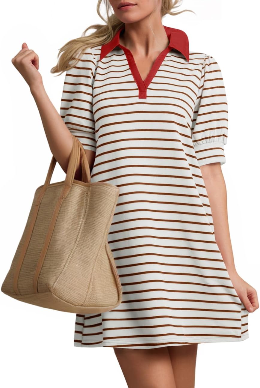 ZESICA Women's Summer Casual Striped Mini Dress for Every Occasion